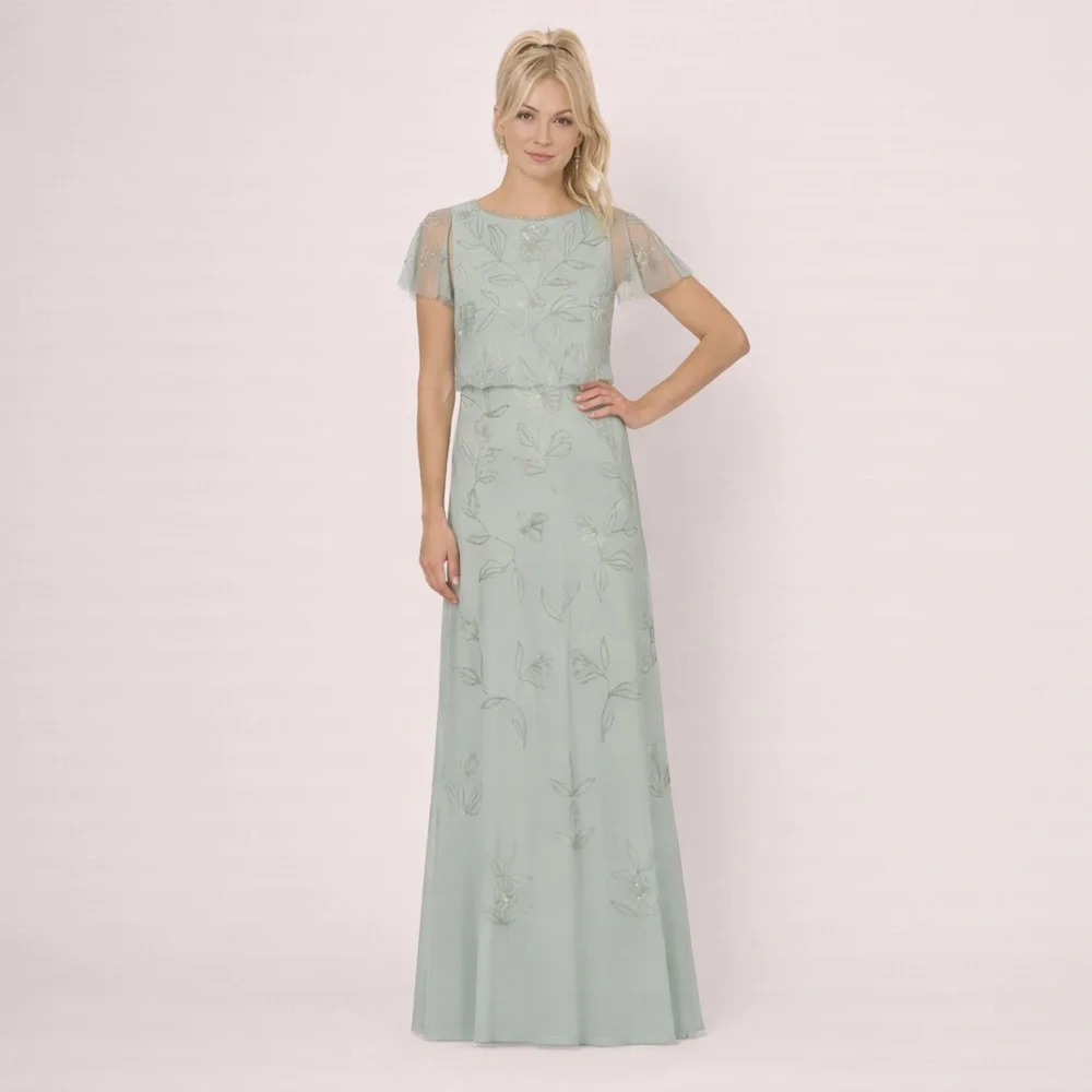 Adrianna Papell Sage Green Beaded Floral Maxi Gown SZ 22W NWT GALA MOB Formal